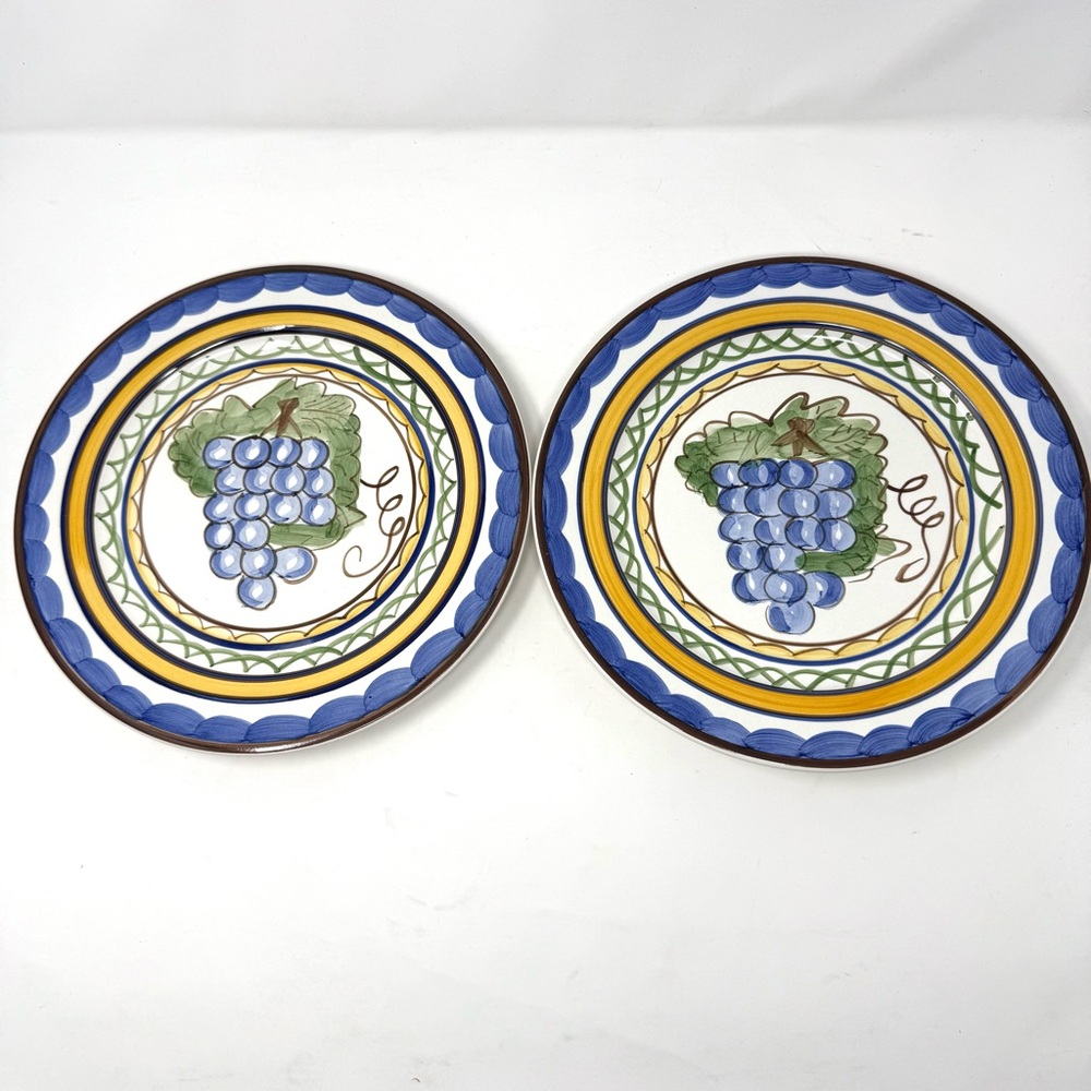 Set Of 2 Studio Nova Merlot‎ Dinner Plates Blue Green Yellow Grapes 10.75"